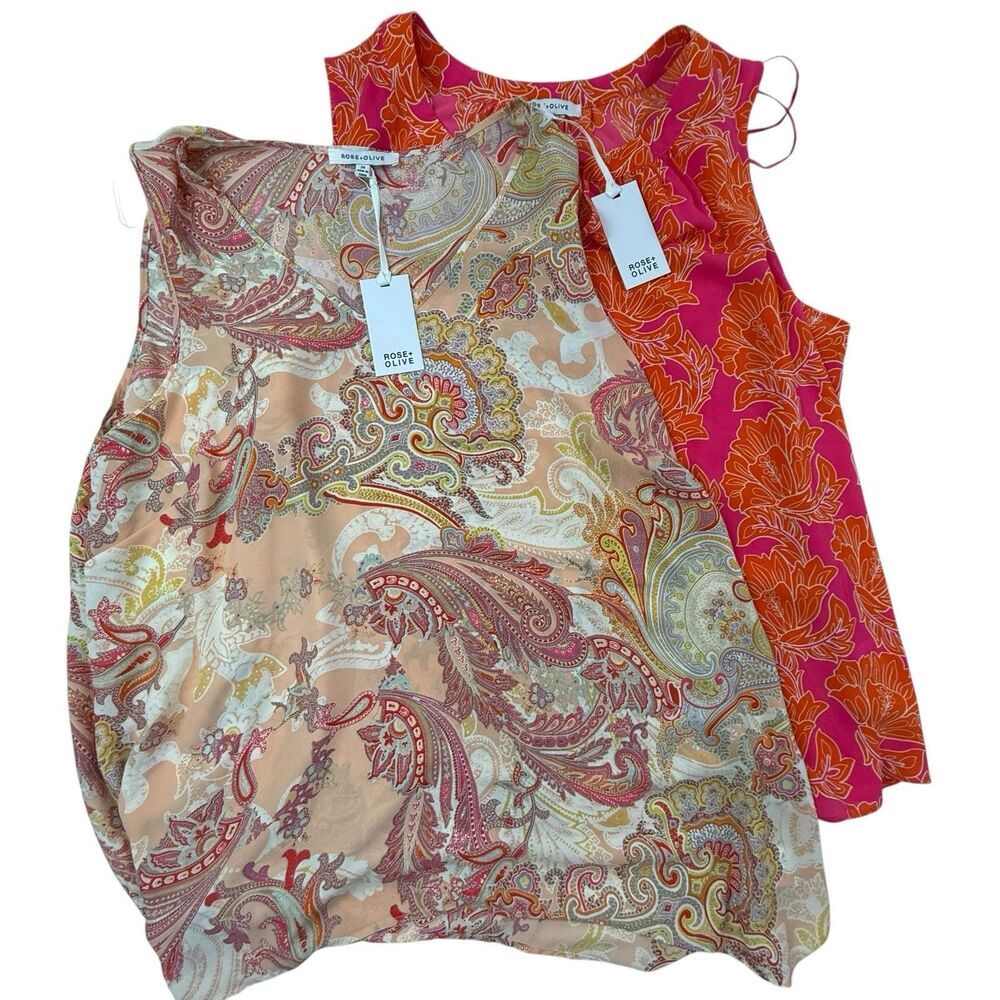 NEW Lot of 2 Rose + Olive Sleeveless Tunic Tank Top Women 2X Paisley Floral
